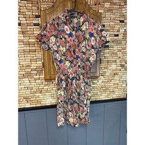 Vintage 90’s S. Robert’s Boho Floral Multicolor Romper With Pockets Size M